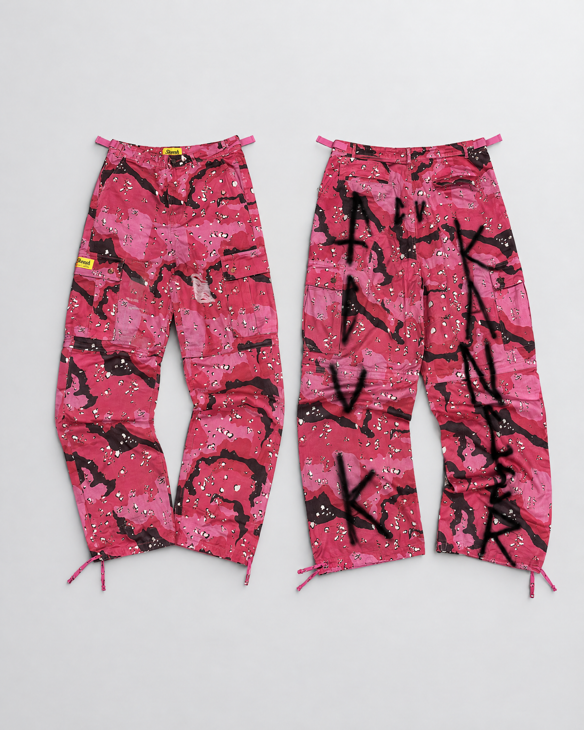 Skeesh F* Cancer Pink Camo Cargo Pants - front and Big Print back