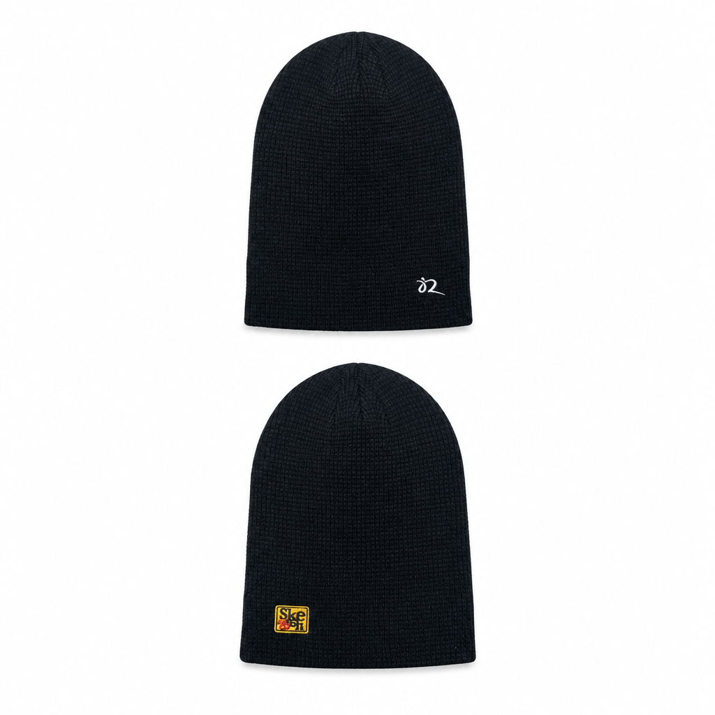 Skeesh waffleknit beanie, both logo views