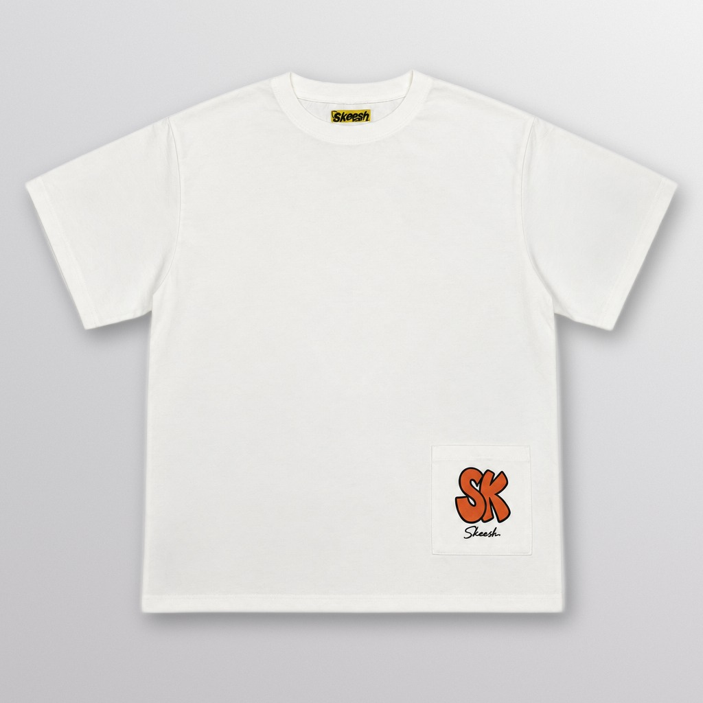 SK Vape Pocket Tee in off-white, flat lay on white