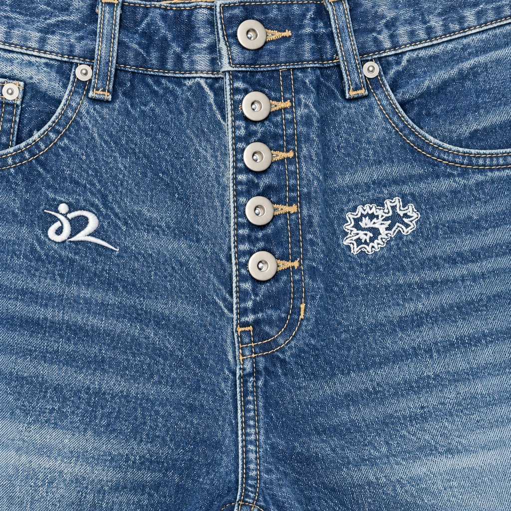 Jean No Fly Zone Denim blue, button fly detail
