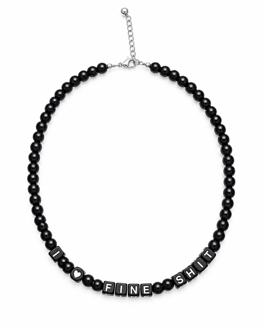 Skeesh Halloween I Love Fine Shit Choker black beaded necklace