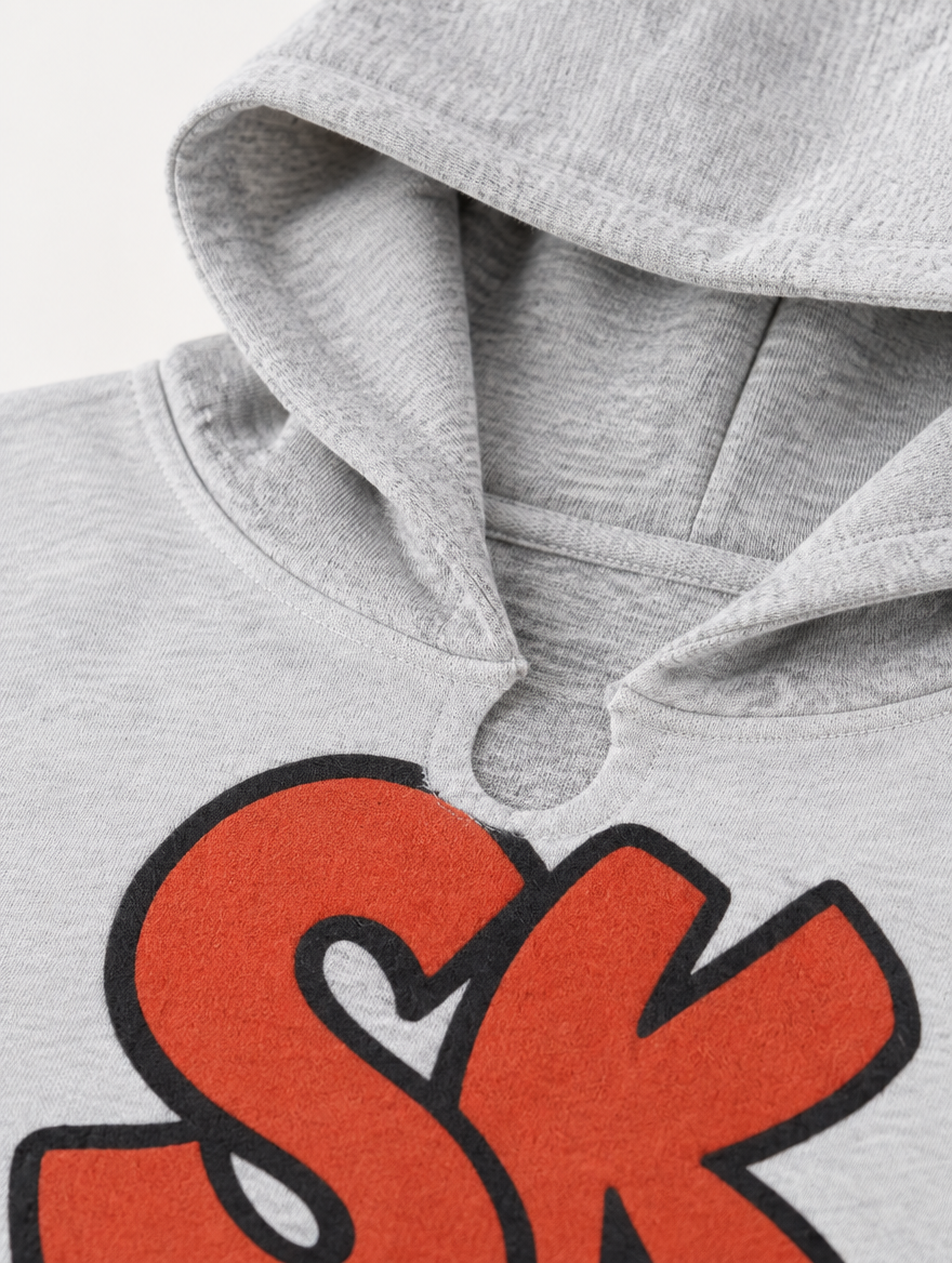 Skeesh Boxer Glove Pocket Hoodie Grey - neckline cut detail