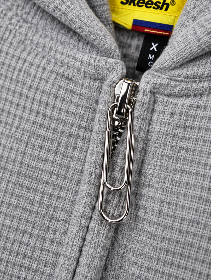 Skeesh 01 Airbrush Zip Hoodie Grey - paperclip zipper pull detail