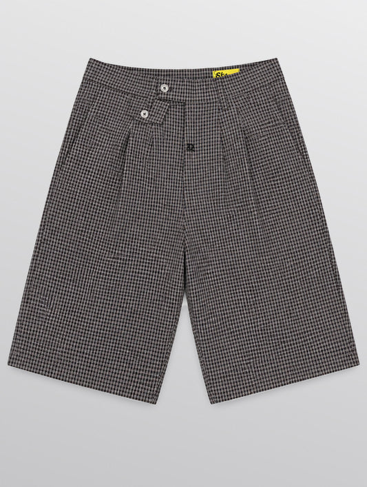Skeesh Micro Check Pleated Shorts - front flat lay