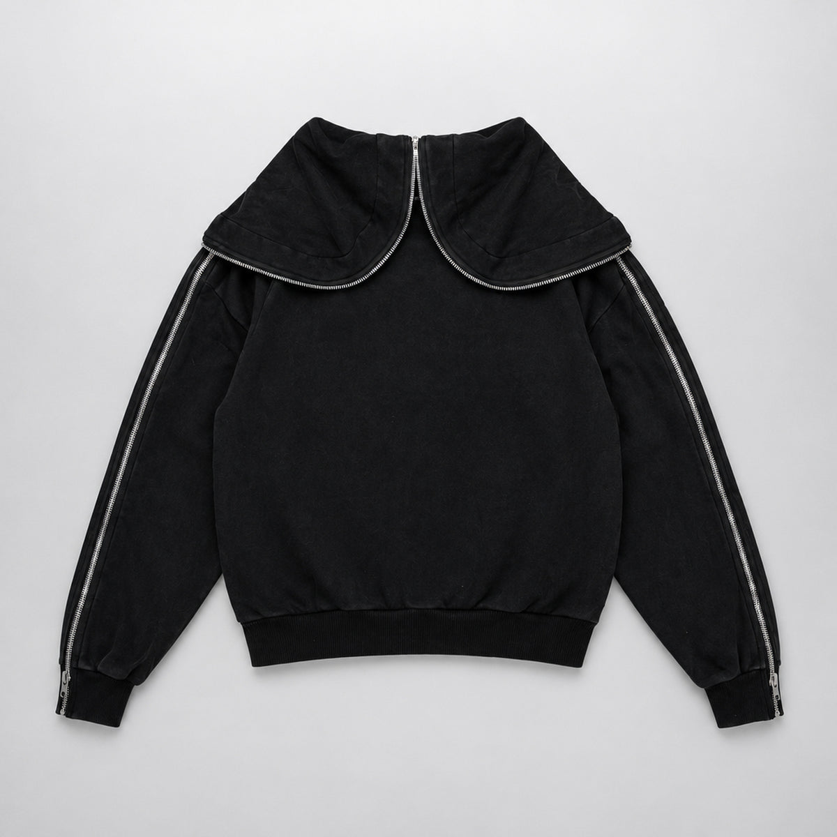 Skeesh Edward ZipperHand Hoodie back view with hood unzipped and folded down