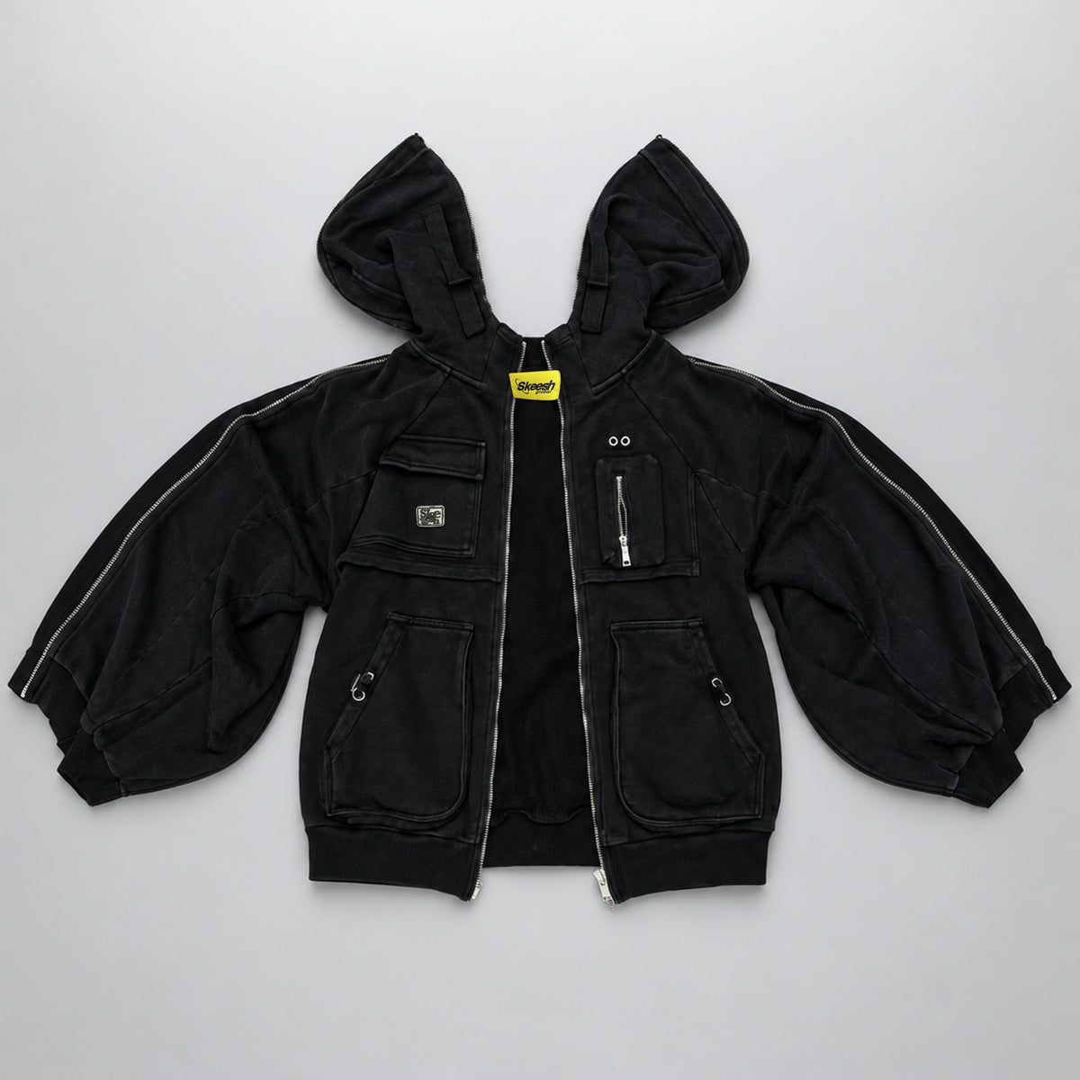 Skeesh Edward ZipperHand Hoodie with all zippers open